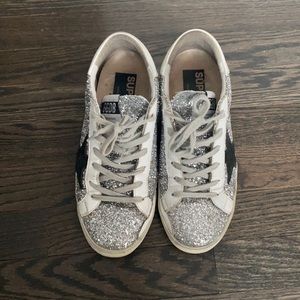 Rare Golden Goose sneakers silver glitter with black star